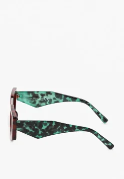 Brązowo-Zielone Okulary Przeciwsłoneczne o Geometrycznym Kształcie z Lekkiego Tworzywa Giorta