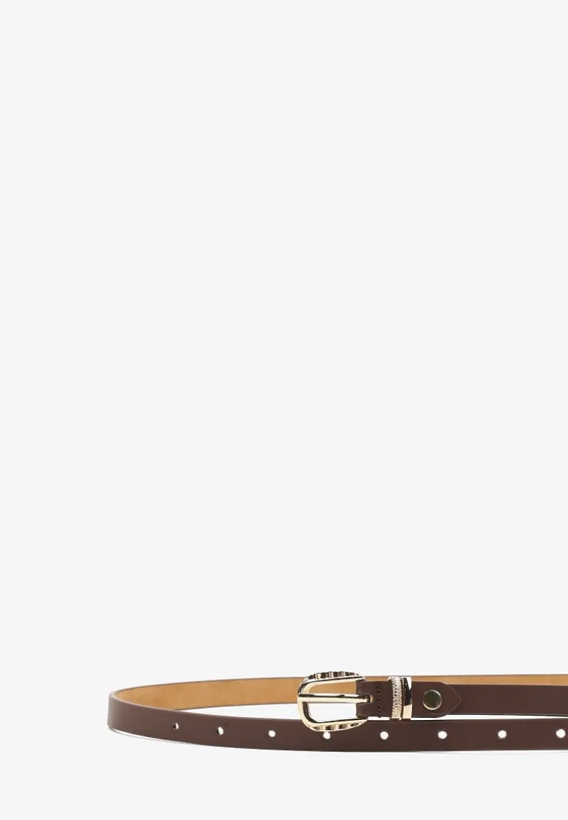 Brązowy Casualowy Pasek z Metalową Klamrą Tinonia