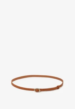 Brązowy Cienki Pasek z Ekoskóry z Ozdobną Sprzączką Naliera