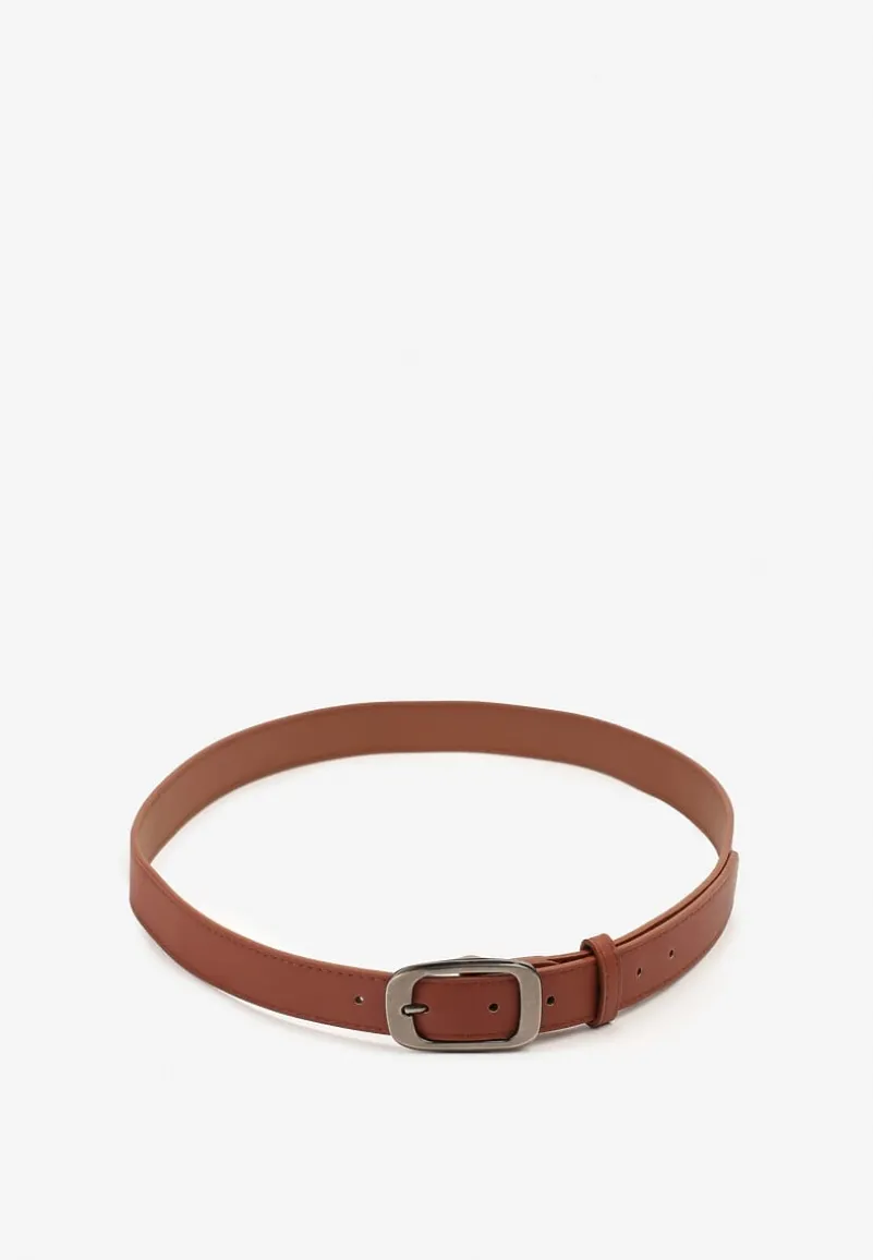 Brązowy Klasyczny Pasek z Klamrą o Geometrycznym Kształcie Revadelle