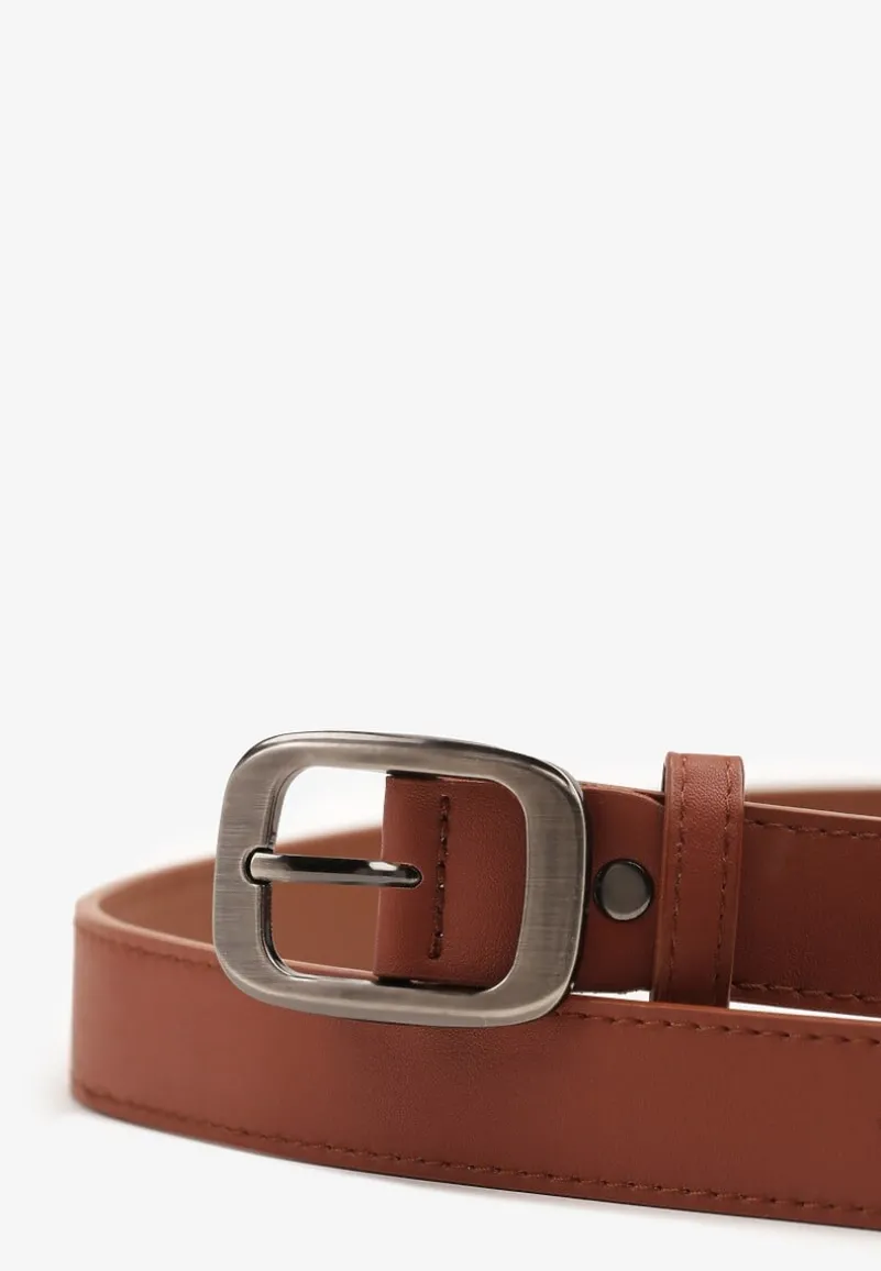 Brązowy Klasyczny Pasek z Klamrą o Geometrycznym Kształcie Revadelle