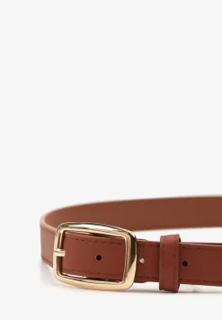 Brązowy Klasyczny Pasek z Geometryczną Klamrą Revarellea