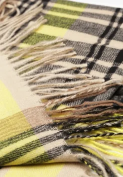 Brązowy Kraciasty Szalik z Wiskozy i Bawełny z Frędzlami Relavis