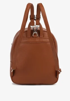 Brązowy Mały Plecak z Kieszonką i Metaliczną Ozdobą na Szelkach z Regulacją Ravasindra