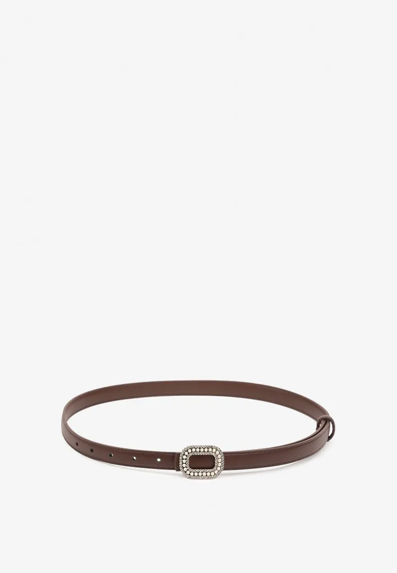 Brązowy Pasek Ozdobiony Metaliczną Klamrą Qitanea