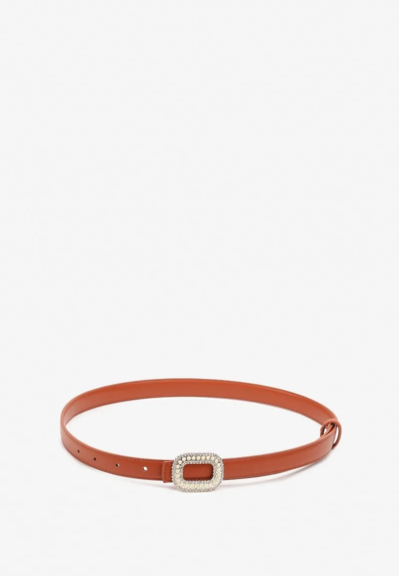 Brązowy Pasek Ozdobiony Metaliczną Klamrą Qitanea