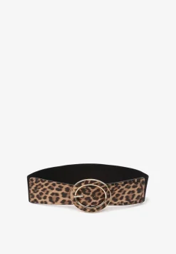 Brązowy Pasek w Panterkowy Wzór z Elegancką Klamrą Nelianael