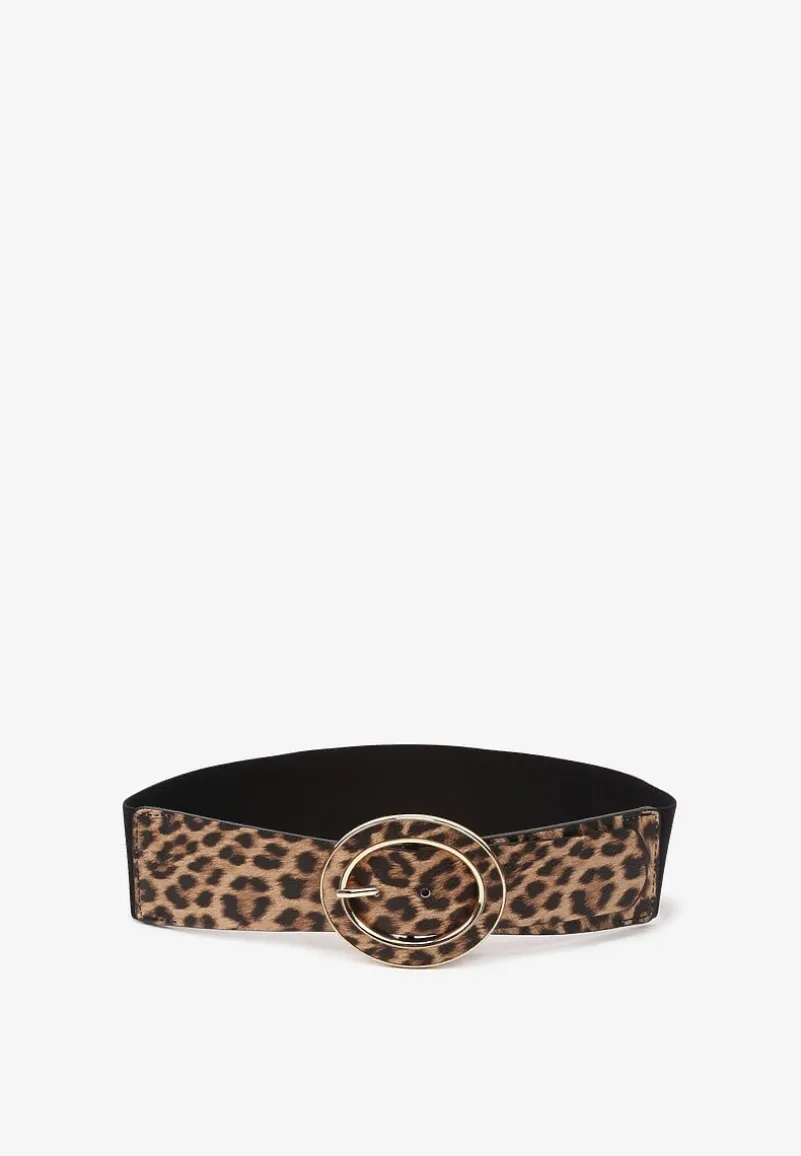 Brązowy Pasek w Panterkowy Wzór z Elegancką Klamrą Nelianael