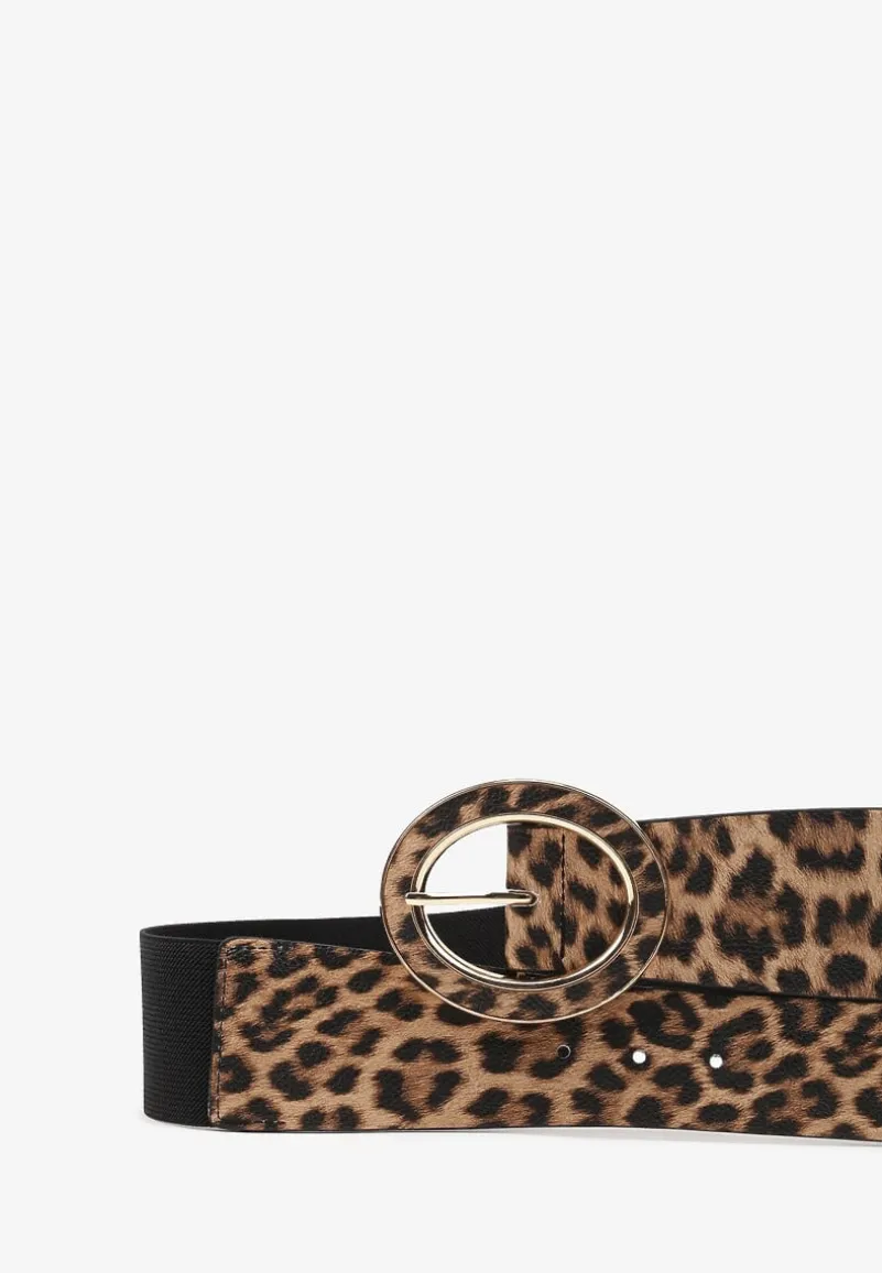 Brązowy Pasek w Panterkowy Wzór z Elegancką Klamrą Nelianael