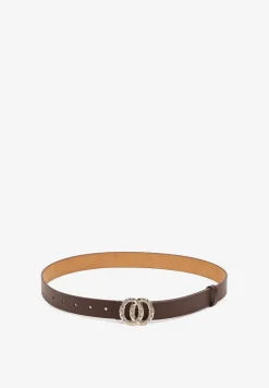 Brązowy Pasek z Okrągłą Klamrą i Cyrkoniami Kefia