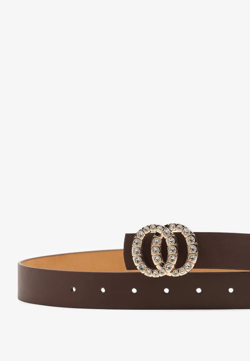 Brązowy Pasek z Okrągłą Klamrą i Cyrkoniami Kefia