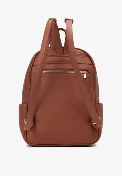 Brązowy Pikowany Plecak Miejski z Łańcuszkiem Azurix