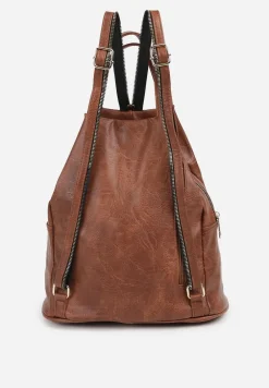 Brązowy Plecak z Dodatkowymi Kieszonkami Zdobiony Naszywką z Misiem Leanelisea