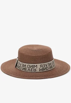 Brązowy Pleciony Kapelusz Ozdobiony Materiałową Tasiemką Mooelle