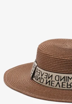 Brązowy Pleciony Kapelusz Ozdobiony Materiałową Tasiemką Mooelle