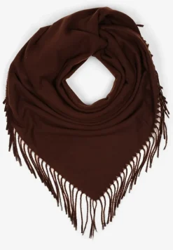 Brązowy Szalik z Bawełny i Wiskozy o Kwadratowym Fasonie z Frędzlami Merya