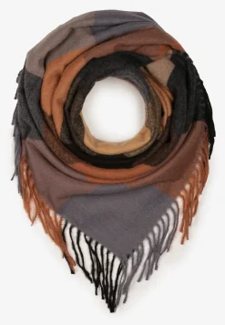 Brązowy Szalik z Bawełny i Wiskozy Kwadratowy w Kratę Fasse