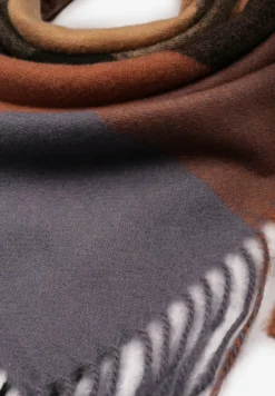 Brązowy Szalik z Bawełny i Wiskozy Kwadratowy w Kratę Fasse