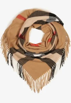 Brązowy Szalik z Wiskozą i Bawełną Ozdobiony Frędzlami Siathrae