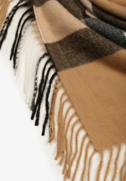 Brązowy Szalik z Wiskozą i Bawełną Ozdobiony Frędzlami Siathrae