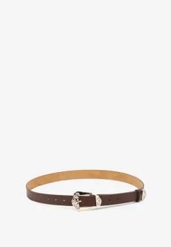 Brązowy Tłoczony Pasek z Metaliczną Klamrą Citanea