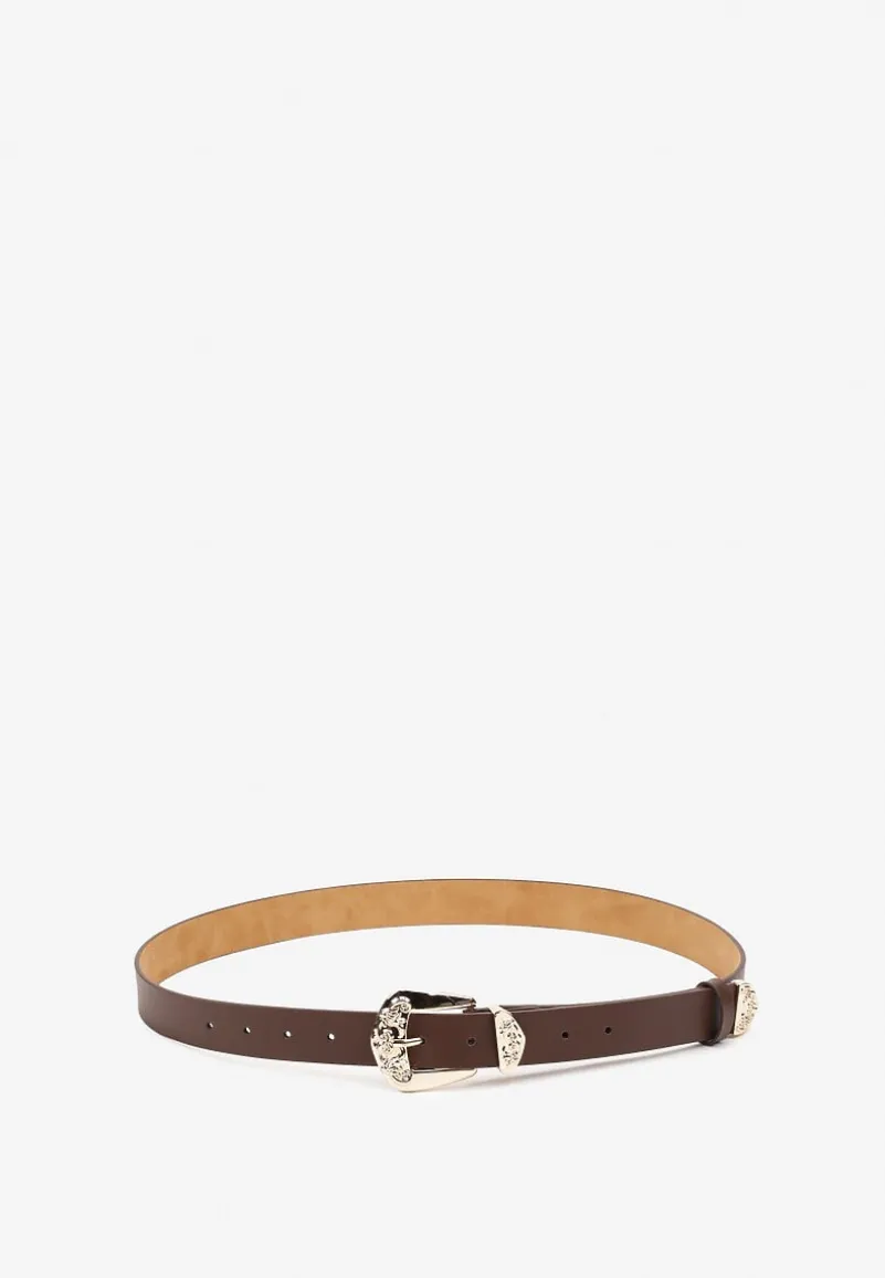 Brązowy Tłoczony Pasek z Metaliczną Klamrą Citanea