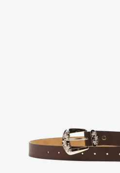 Brązowy Tłoczony Pasek z Metaliczną Klamrą Citanea