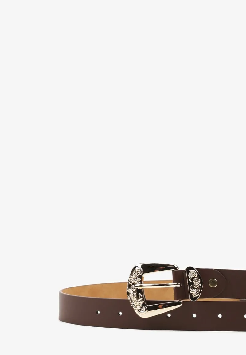 Brązowy Tłoczony Pasek z Metaliczną Klamrą Citanea