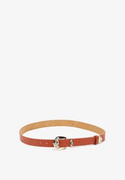 Brązowy Tłoczony Pasek z Metaliczną Klamrą Citanea