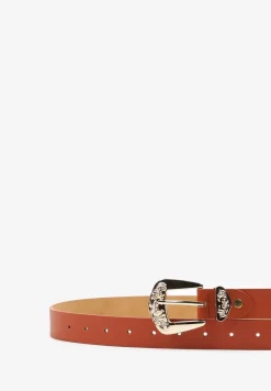 Brązowy Tłoczony Pasek z Metaliczną Klamrą Citanea