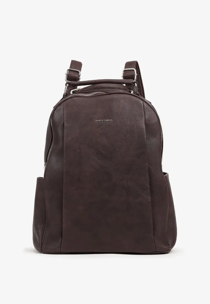Brązowy Trapezowy Plecak z Dwiema Komorami i Rączką Damilora