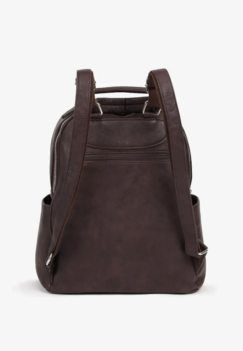 Brązowy Trapezowy Plecak z Dwiema Komorami i Rączką Damilora