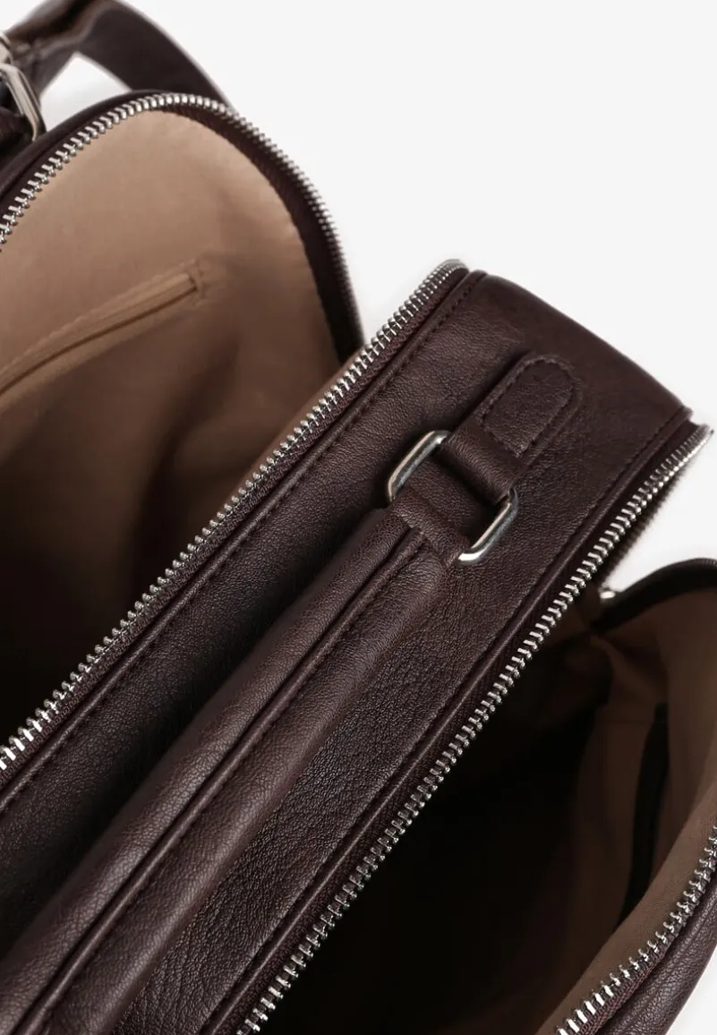 Brązowy Trapezowy Plecak z Dwiema Komorami i Rączką Damilora