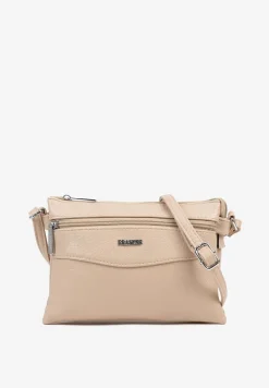 Ciemnobeżowa Torebka Typu Listonoszka o Prostokątnym Fasonie Izinia