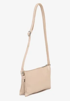 Ciemnobeżowa Torebka Typu Listonoszka o Prostokątnym Fasonie Izinia