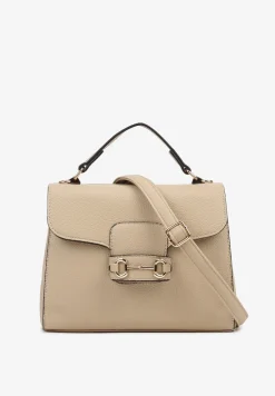 Ciemnobeżowa Torebka Typu Listonoszka z Rączką i Klapą z Aplikacją Alatiela