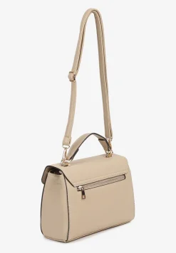 Ciemnobeżowa Torebka Typu Listonoszka z Rączką i Klapą z Aplikacją Alatiela