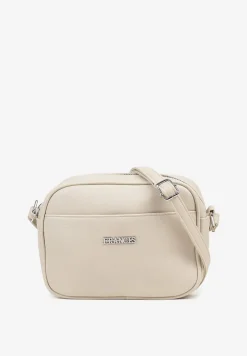 Ciemnobeżowa Torebka w Stylu Listonoszki z Napisem Dolenna