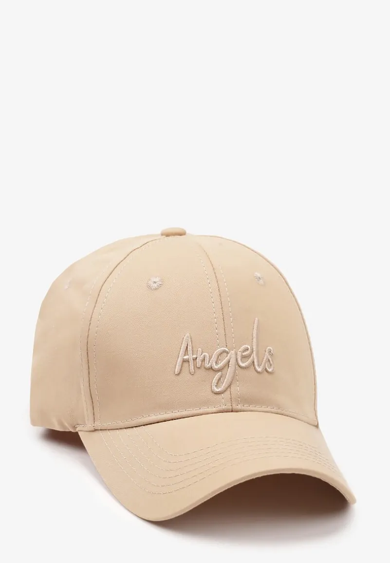 Ciemnobeżowa Bawełniana Czapka z Daszkiem z Haftowanym Napisem Reivessae