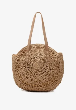 Ciemnobeżowa Boho Torebka z Plecionki z Dwoma Uchwytami Zapinana na Suwak Saiph