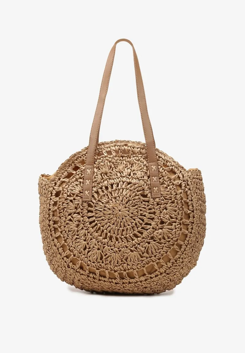 Ciemnobeżowa Boho Torebka z Plecionki z Dwoma Uchwytami Zapinana na Suwak Saiph
