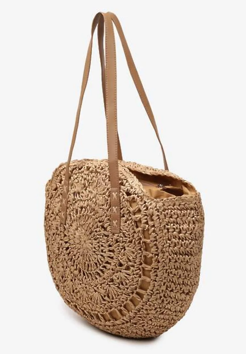 Ciemnobeżowa Boho Torebka z Plecionki z Dwoma Uchwytami Zapinana na Suwak Saiph