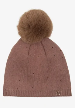 Ciemnobeżowa Czapka z Wiskozą z Futrzanym Pomponem i Cyrkoniowym Zdobieniem Jackitha