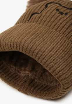 Ciemnobeżowa Czapka z Wywinięciem Misiem i Pomponami Nealinae