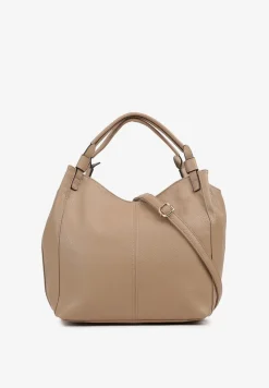 Ciemnobeżowa Duża Torebka na Ramię z Regulowanym Dodatkowym Paskiem Zemeriana