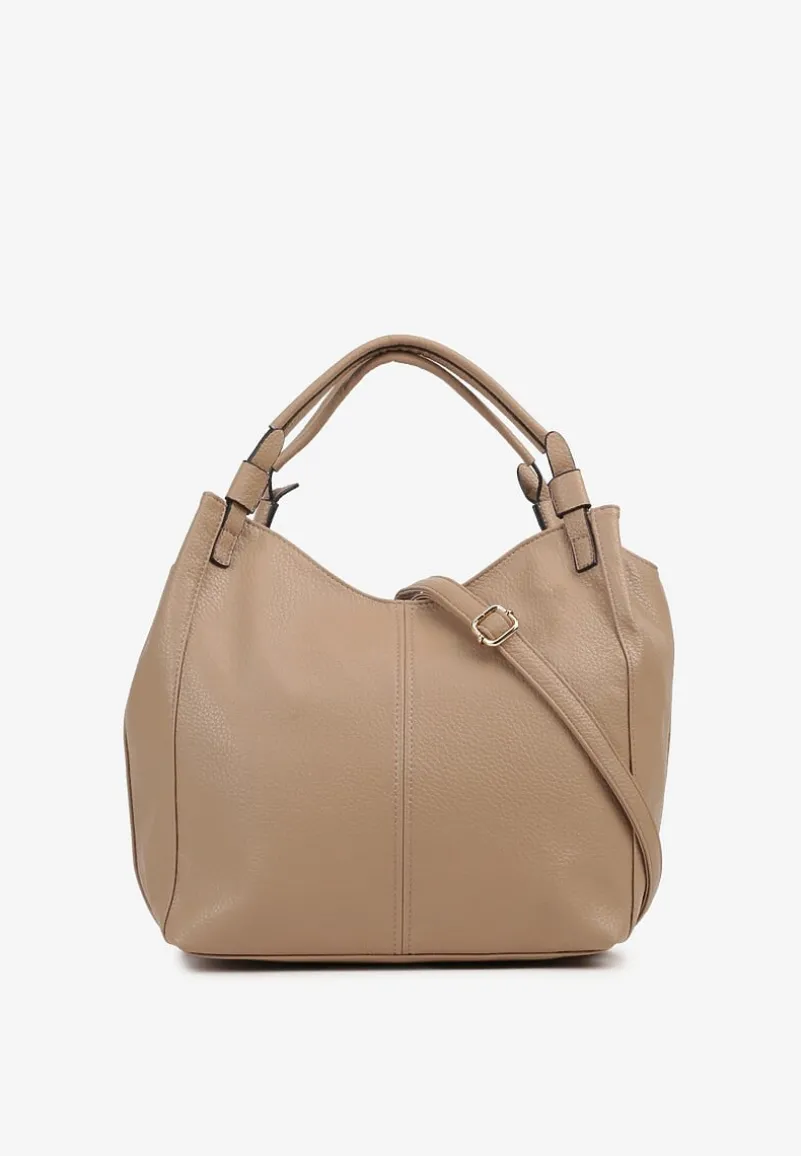 Ciemnobeżowa Duża Torebka na Ramię z Regulowanym Dodatkowym Paskiem Zemeriana