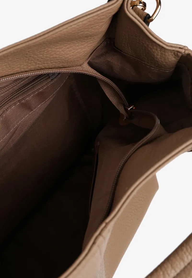 Ciemnobeżowa Duża Torebka na Ramię z Regulowanym Dodatkowym Paskiem Zemeriana