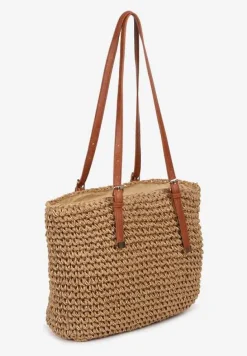 Ciemnobeżowa Duża Pleciona Torebka Wykończona Rączkami z Imitacji Skóry Carpinea