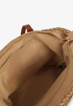 Ciemnobeżowa Duża Pleciona Torebka Wykończona Rączkami z Imitacji Skóry Carpinea