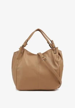 Ciemnobeżowa Duża Torebka na Ramię z Regulowanym Dodatkowym Paskiem Zemeriana